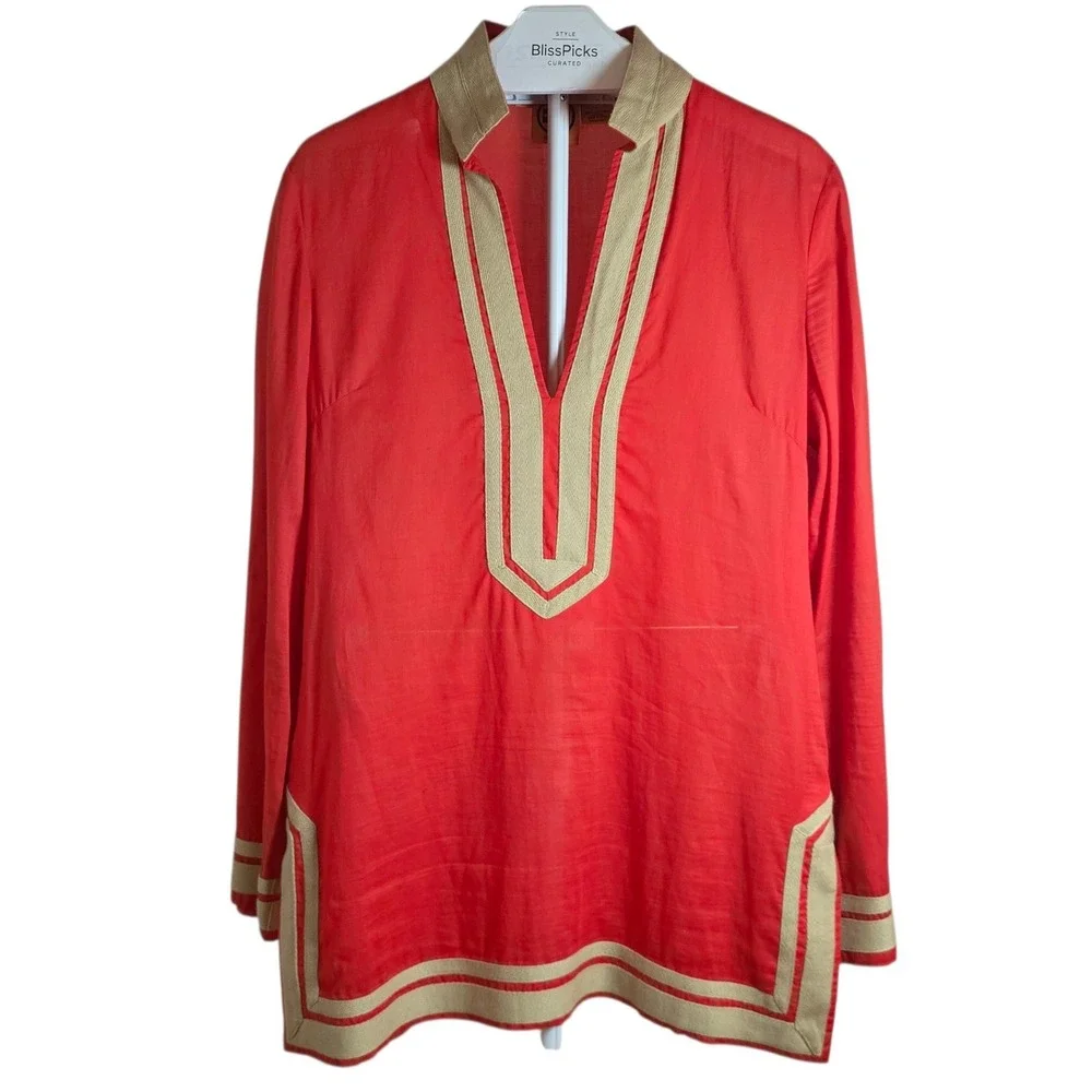 Tory Burch Orange Cotton Tunic Caftan Resort Boho‎ Size 10